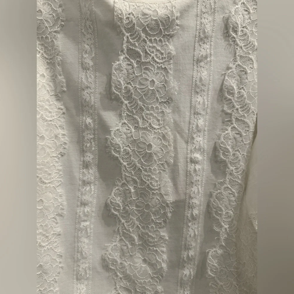 NWT Cinq à Sept White Lace Stefania Trim Shirt 3/4 Sleeve Blouse Size XS - Picture 9 of 12